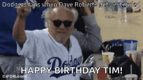 Man In Dodgers Jersey Sunglasses Saying Happy Birthday Tim GIF