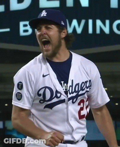 Man In Dodgers Jersey Talking To Another Man GIF