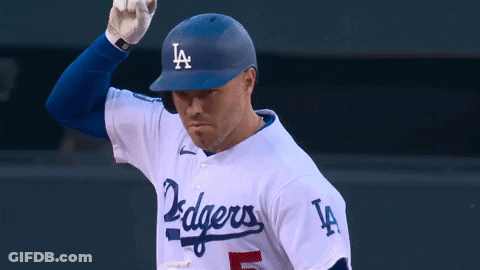 Man In Dodgers Uniform Holding Helmet GIF