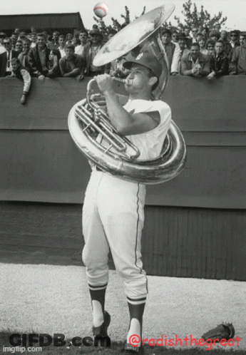 Man In Dodgers Uniform Playing Tuba GIF