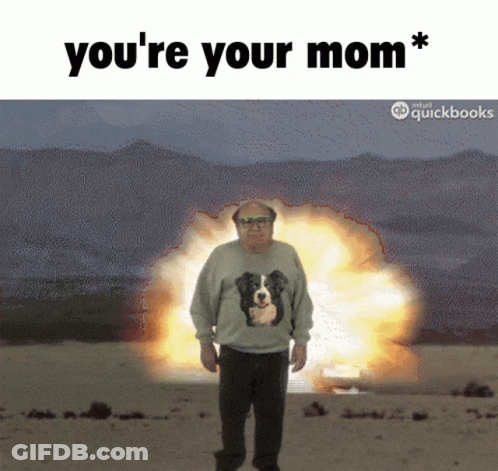 Man In Dog Sweater Saying You're Your Mom GIF