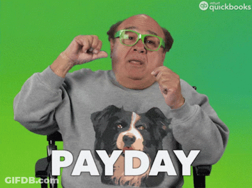 Man In Dog Sweater Throwing Money Saying Payday GIF