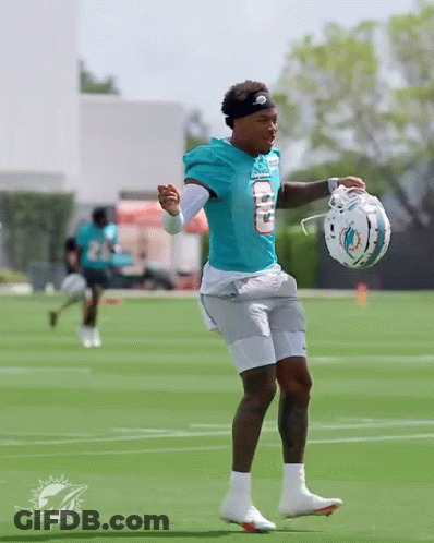Man In Dolphins Uniform Holding Helmet GIF