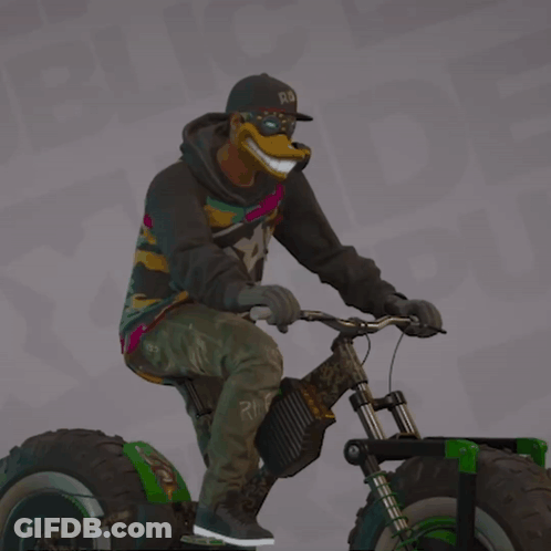Man In Duck Mask Riding Green Bike GIF