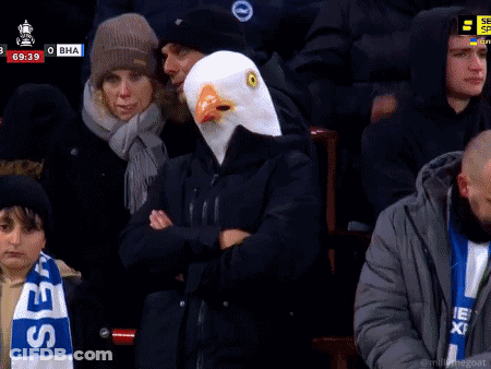Man In Eagle Mask Giving Peace Sign In Crowd GIF