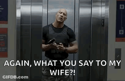 Man In Elevator Holding Gun Asking About Wife GIF