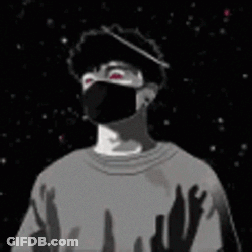Man In Face Mask And Hat Standing In Dark GIF