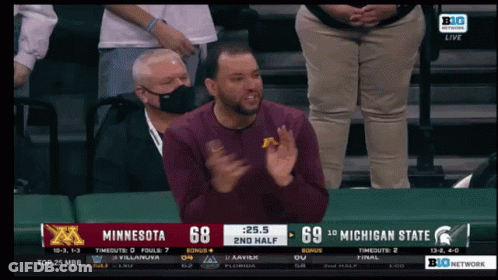 Man In Face Mask Watching Minnesota Vs Michigan State Basketball GIF