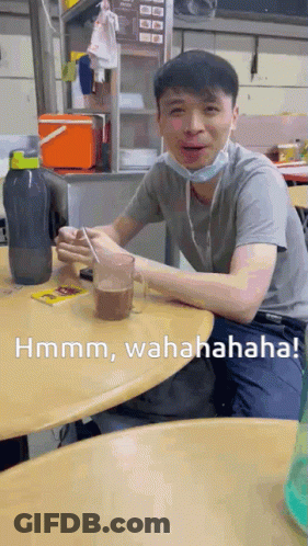 Man In Face Mask With Coffee Saying Hmm Wahahahaha GIF