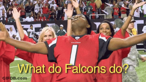 Man In Falcons Jersey Arms In Air GIF