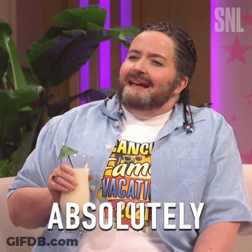 Man In Fancy Fam Vacation Shirt Holding Drink Saying Absolutely GIF