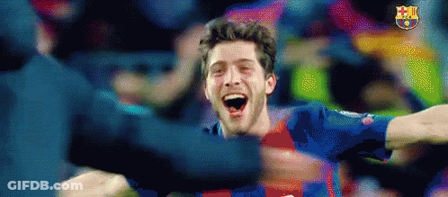 Man In FC Barcelona Jersey Hugged By Teammates GIF