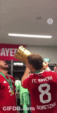 Man In FC Bayern Jersey Holding Trophy GIF