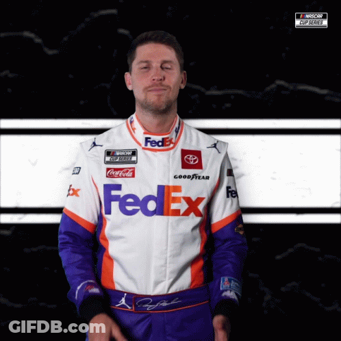 Man In FedEx Racing Uniform Making Face GIF