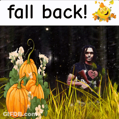 Man In Field With Pumpkins Fall Back GIF