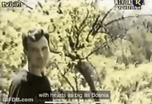 Man In Field With Tree Says With Hearts As Big As Bosnia GIF