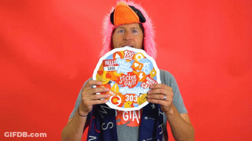 Man In Flamingo Hat And Tickle Shirt GIF