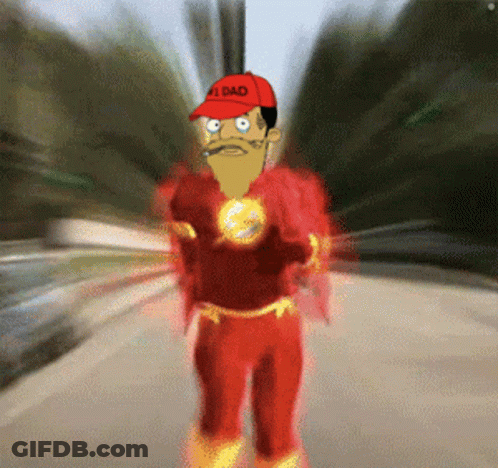 Man In Flash Costume With Red Hat Saying I Dad GIF