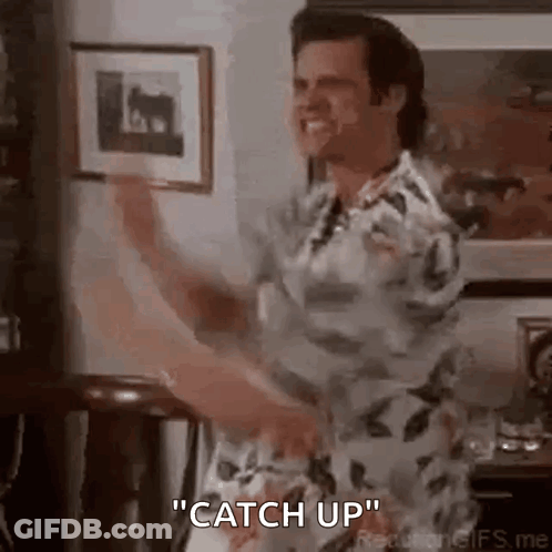 Man In Floral Shirt Dancing Holding Framed Picture GIF