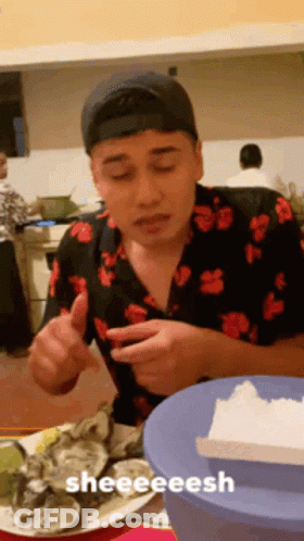 Man In Floral Shirt Eating Oysters Sheeeeesh GIF