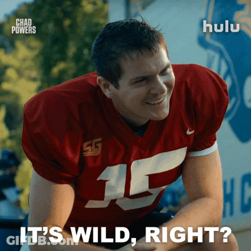Man In Football Uniform Says It's Wild Right On Hulu GIF