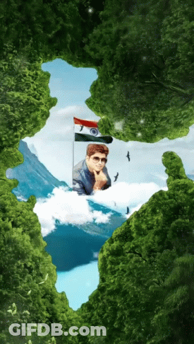 Man In Forest With Indian Flag GIF