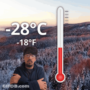 Man In Front Of 28-Degree Thermometer GIF