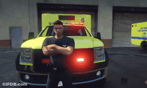 Man In Front Of Ambulance With Number 6 GIF