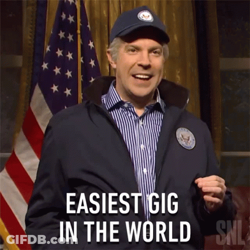 Man In Front Of American Flag Saying Easiest Gig In The World GIF