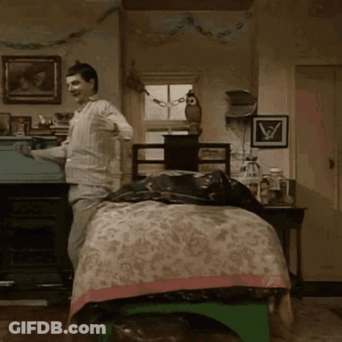 Man In Front Of Bed With Owl GIF