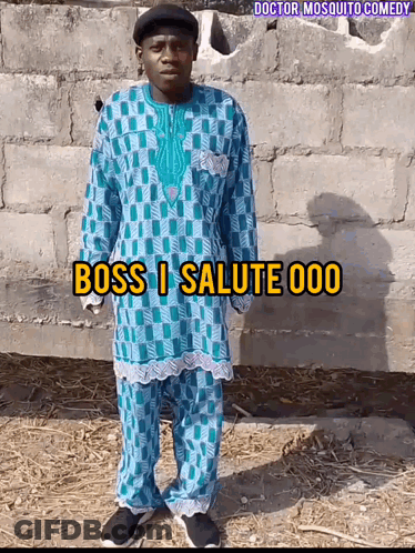 Man In Front Of Brick Wall Saying Boss I Salute 000 GIF