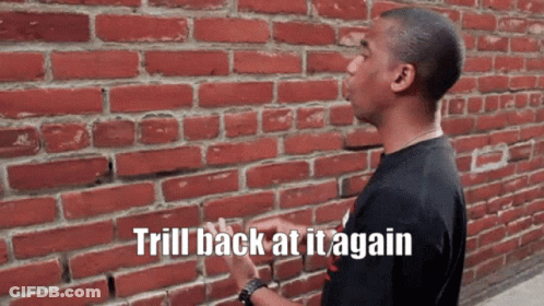 Man In Front Of Brick Wall Saying Trill Back At It Again GIF