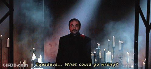 Man In Front Of Candles Tuesdays What Could Go Wrong GIF