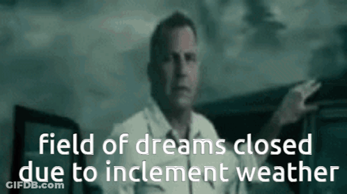 Man In Front Of Car Field Of Dreams Closed Due To Inclement Weather GIF