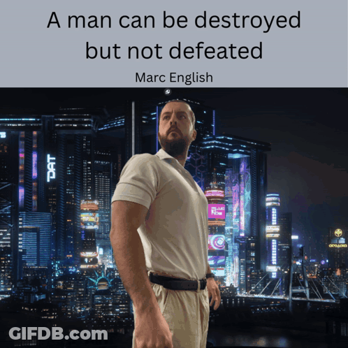 Man In Front Of City With Quote From Marc English GIF