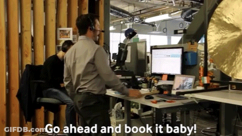 Man In Front Of Computer Saying Go Ahead And Book It Baby GIF