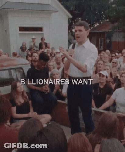 Man In Front Of Crowd Saying Billionaires Want Us GIF