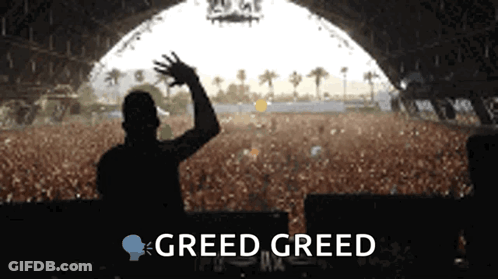 Man In Front Of Crowd With Greed Greed GIF