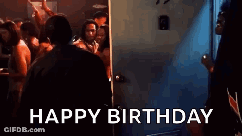 Man In Front Of Door Saying Happy Birthday GIF