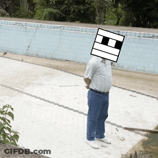 Man In Front Of Empty Pool With Square Saying H GIF