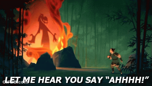 Man In Front Of Fire Saying Let Me Hear You Say Ahhhh GIF