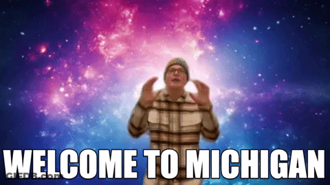 Man In Front Of Galaxy Saying Welcome To Michigan GIF