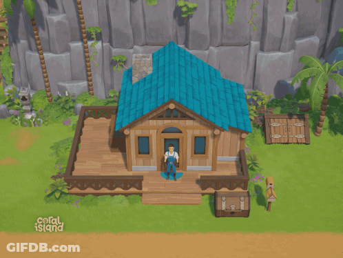 Man In Front Of House Saying Coral Island GIF