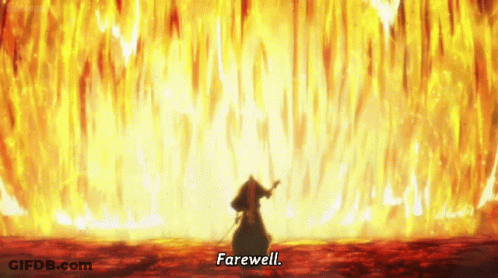 Man In Front Of Large Fire With Farewell GIF
