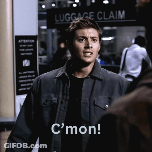 Man In Front Of Luggage Claim Sign Saying C'mon GIF