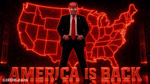 Man In Front Of Map Saying America Is Back GIF