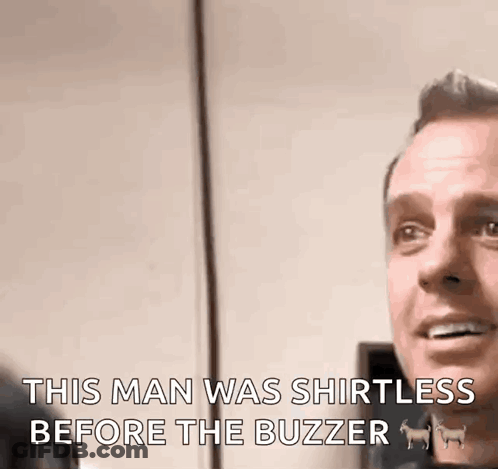 Man In Front Of Mirror Saying This Man Was Shirtless Before The Buzzer GIF