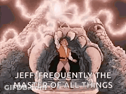 Man In Front Of Monster Saying Frequently The Master Of All Things GIF