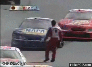 Man In Front Of NASCAR Race Car GIF