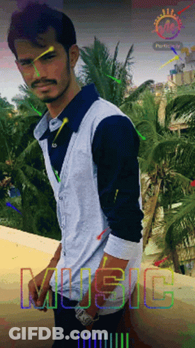 Man In Front Of Palm Trees Music GIF